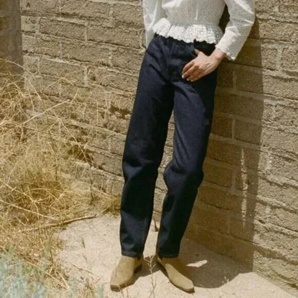 Doen Lady Jean Rinse Wash Ultra High Rise Barrel Leg Denim Jeans - Picture 1 of 10